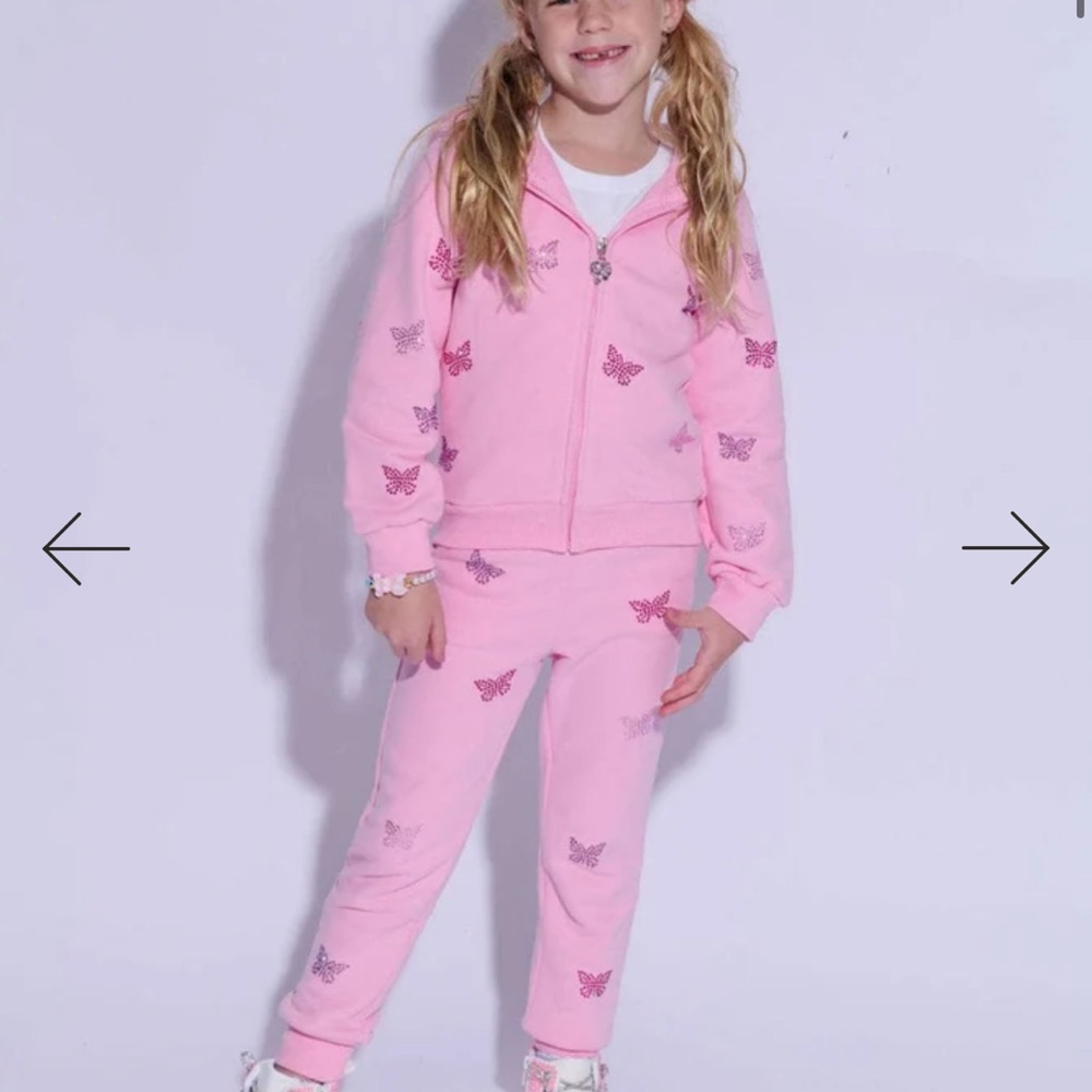Lola + The Boys Pink Butterfly Sweatshirt & Sweatpants Matching Set